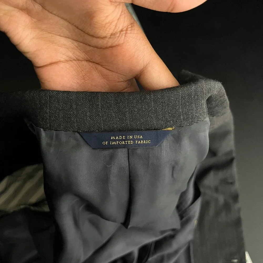 Brooks Brothers Suit Mens 42L W35 Charcoal Grey Pinstripe 3-Button Wool USA